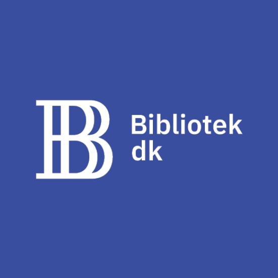 Logo på blå baggrund med teksten bibliotek.dk