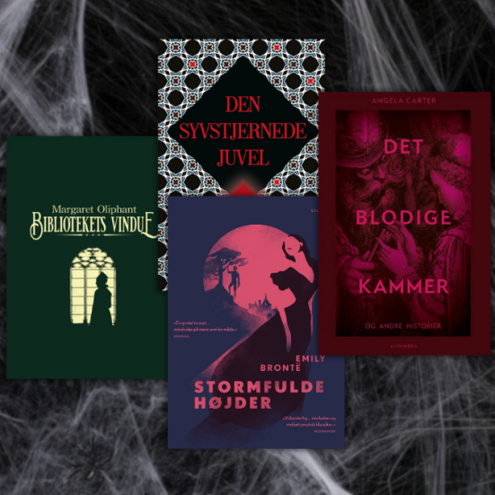 Baggrund med spindelvæv - forgrund med 4 romaner