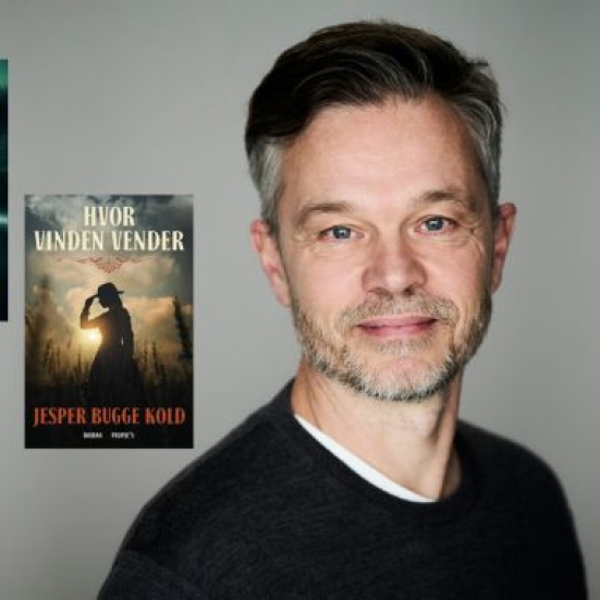 Portræt af Jesper Bugge Kold og to bogforsider