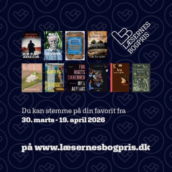 Bogforsider af de 10 nominerede bøger til Læsernes Bogpris