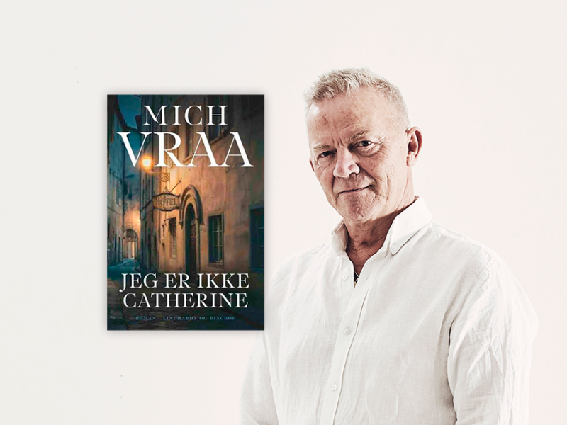 Portræt af Mich Vraa og bogforside Jeg er ikke cathrine