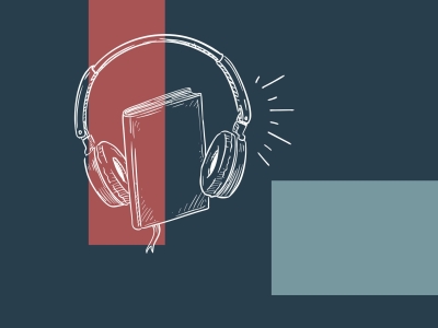 Grafik der viser hørebøffer rundt om en bog