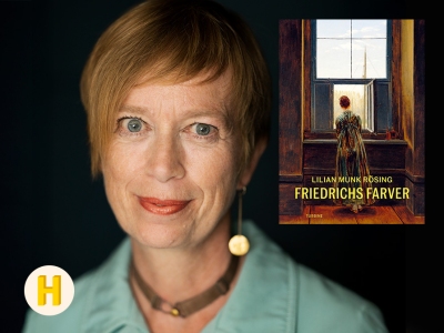 Foto af Lilian Munk Rösing og forside på bogen Friedrichs farver
