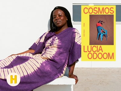 Foto af Lucia Odoom og foto af bogen Cosmos
