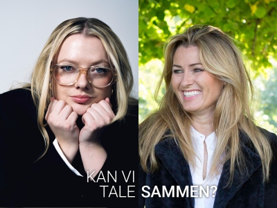 Foto af Sofie Diemer og Anne Sophia Hermansen m. teksten Kan vi tale sammen?
