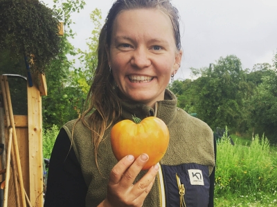 Marie Boesen fra Høsteriet ved Aarhus fremviser en hjerteformet tomat
