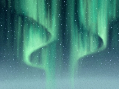 nordlys med små drys af sne