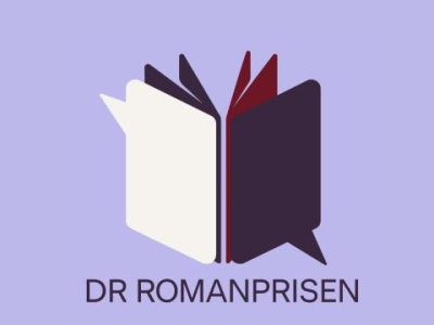 Logo i lilla med teksten DR Romanprisen