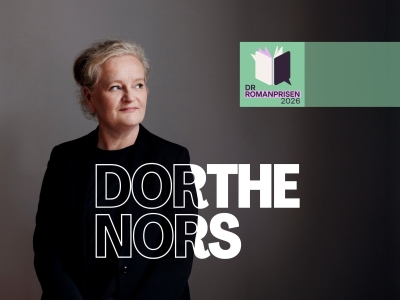 Forfatterportræt af Dorthe Nors, DR Romanpris logo