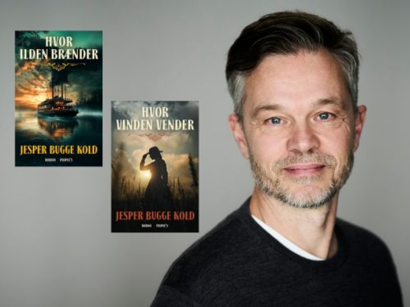 Portræt af Jesper Bugge Kold og to bogforsider