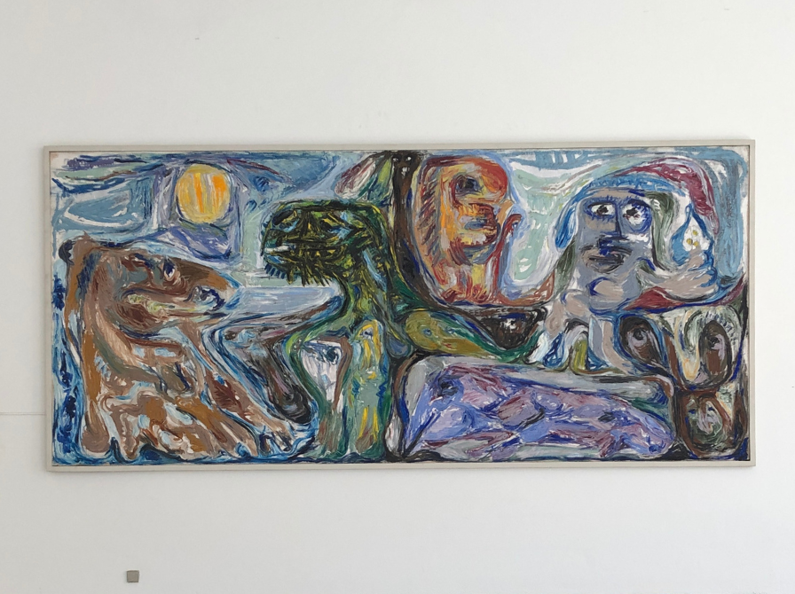Maleriet af Den stumme myte, opus 2 hænger på væggen på Silkeborg Bibliotek