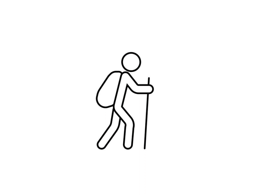 Ikon der viser vandrende person med rygsæk og stok