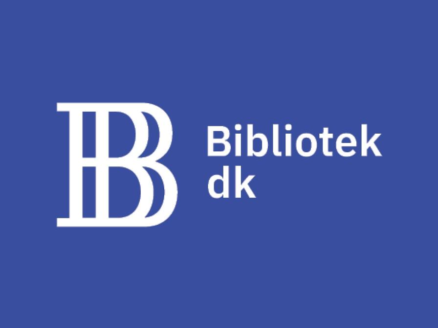 Logo på blå baggrund med teksten bibliotek.dk