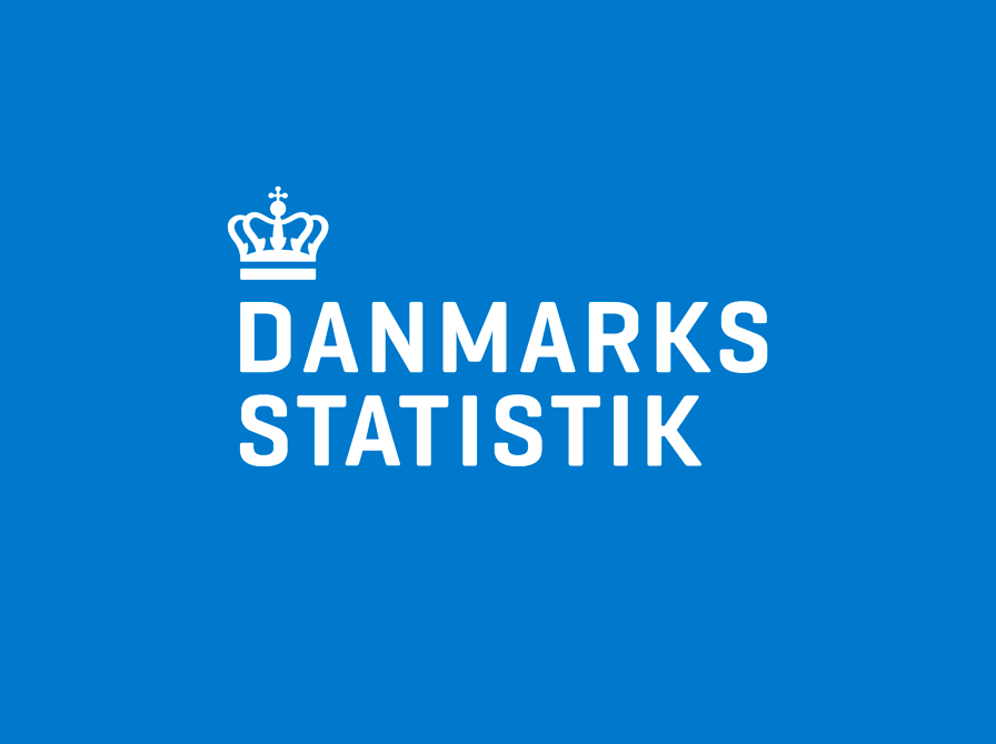 Logo på blå baggrund med hvid krone og teksten danmarks statistik