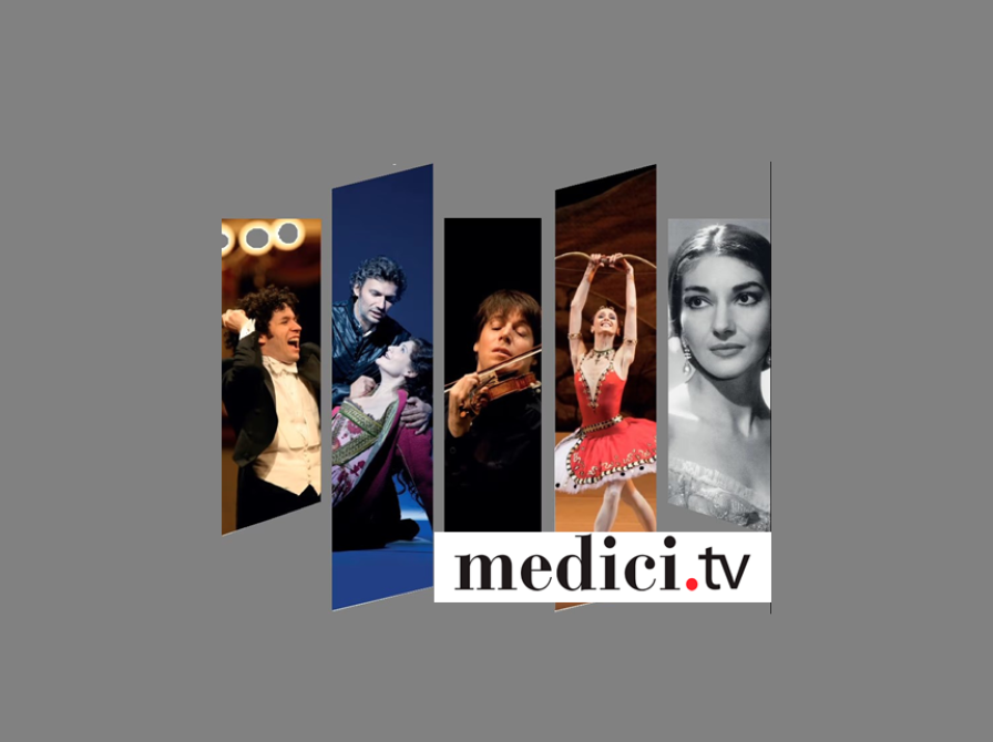 logo med teksten medici.tv bagved billeder af kunstnere, som optræder