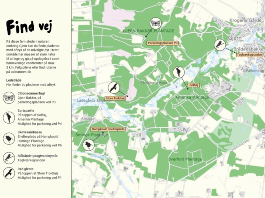 Kort med placering af messingtryk