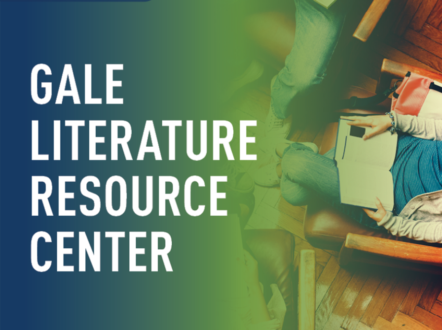 i baggrunden billede af en person der læser en bog sidende i en lænestol i forgrunden teksten gale literature resource center