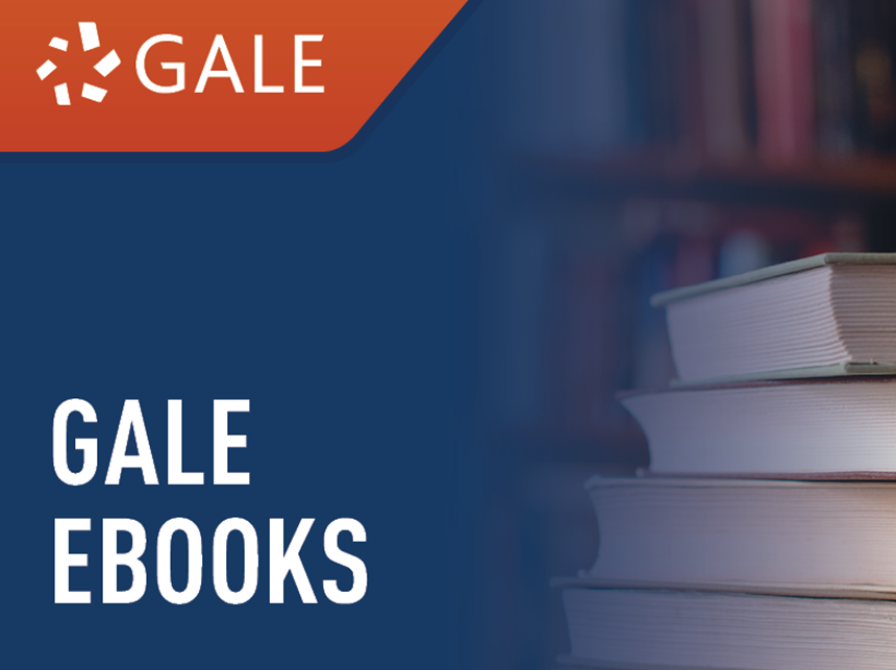 Logo med teksten Gale eBooks i baggrunden en stak bøger