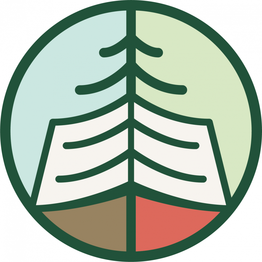 logoet er et grantræ, hvor de nederste grene er formet som en åben bog