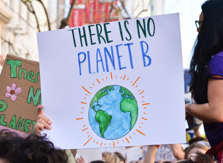 Et skilt med teksten "There is no planet B"