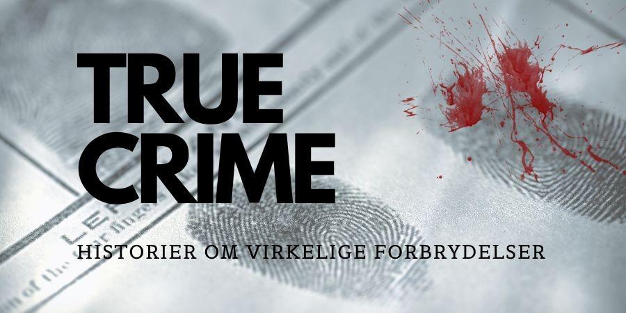 Fingeraftryk og blod og teksten "historier om virkelige forbrydelser"